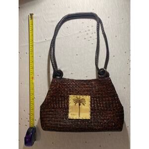 Paul Brent beaded palm tree straw tote